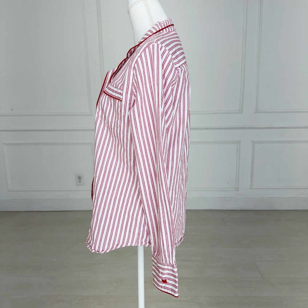 Petite Plume Womens Red White Striped Cotton‎ Pajama Top Button Front Size M - Picture 7 of 7